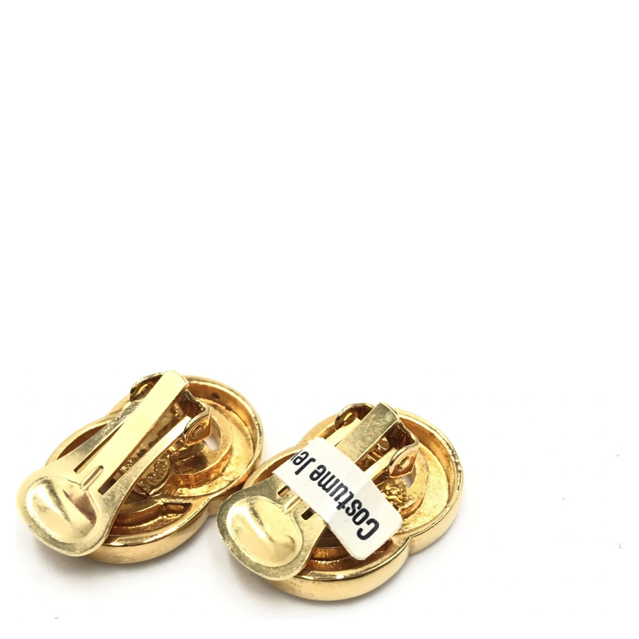 Gold Tone Double Round Motif Earrings