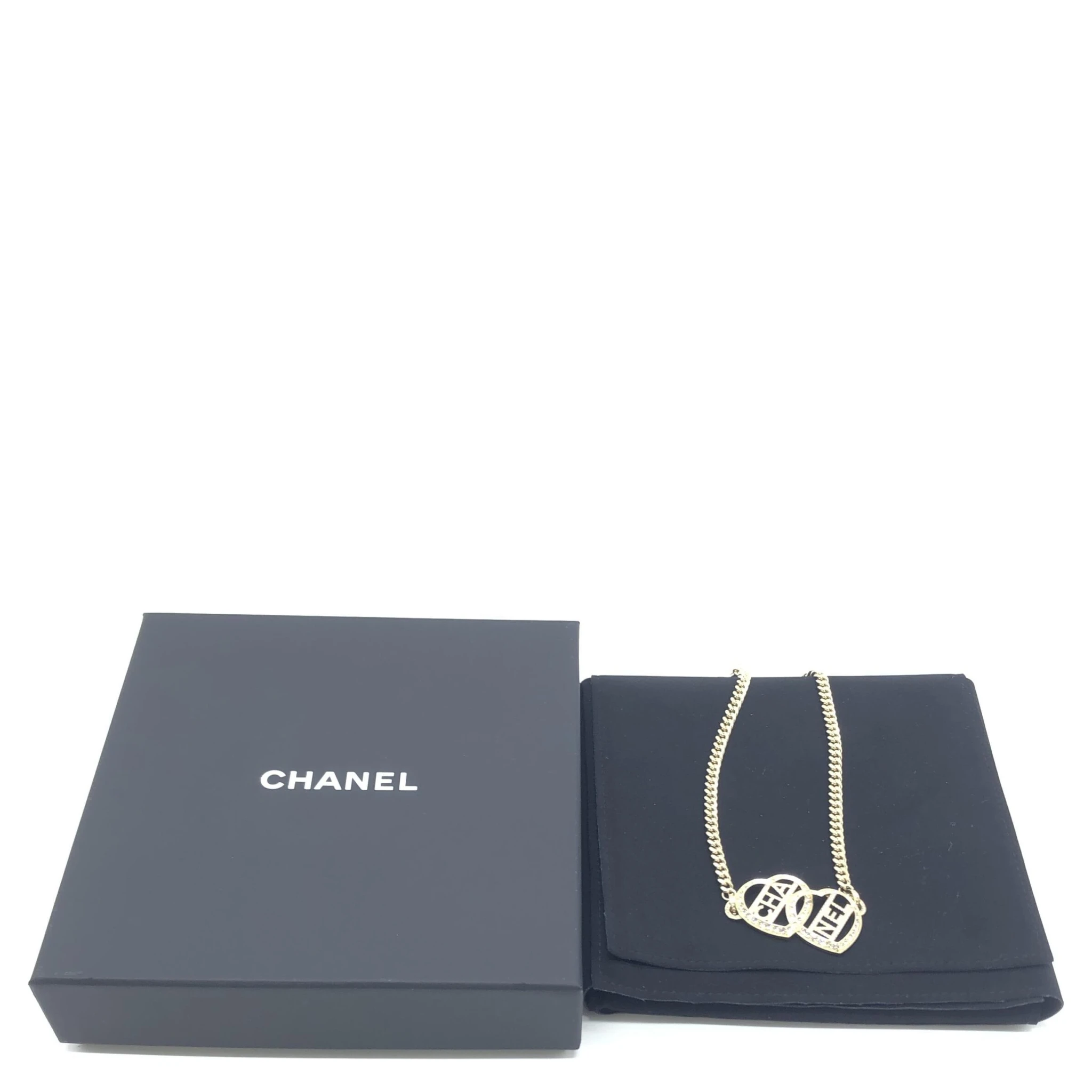 Gold Tone Heart Choker Necklace With Logo