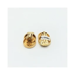 Gold Tone Double Round Motif Earrings