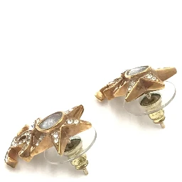 Gold Plated Star Coco Mark Earrings With Rhinestones