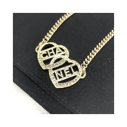 Gold Tone Heart Choker Necklace With Logo