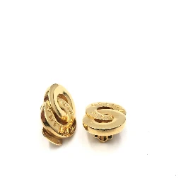 Gold Tone Double Round Motif Earrings