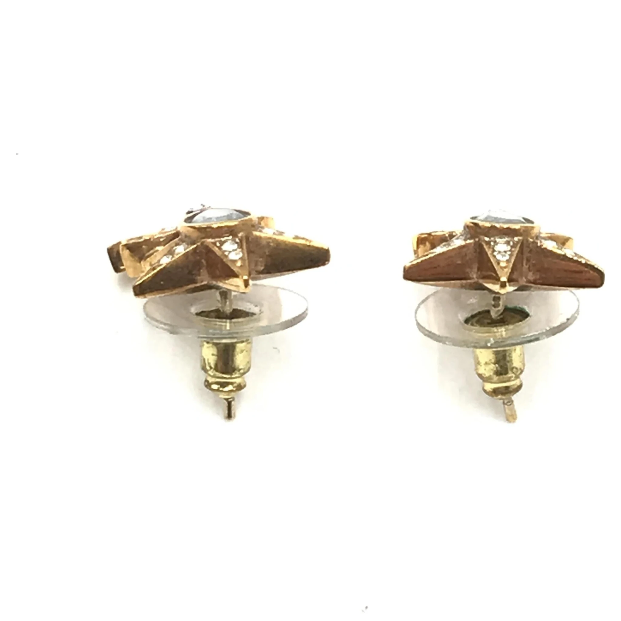 Gold Plated Star Coco Mark Earrings With Rhinestones