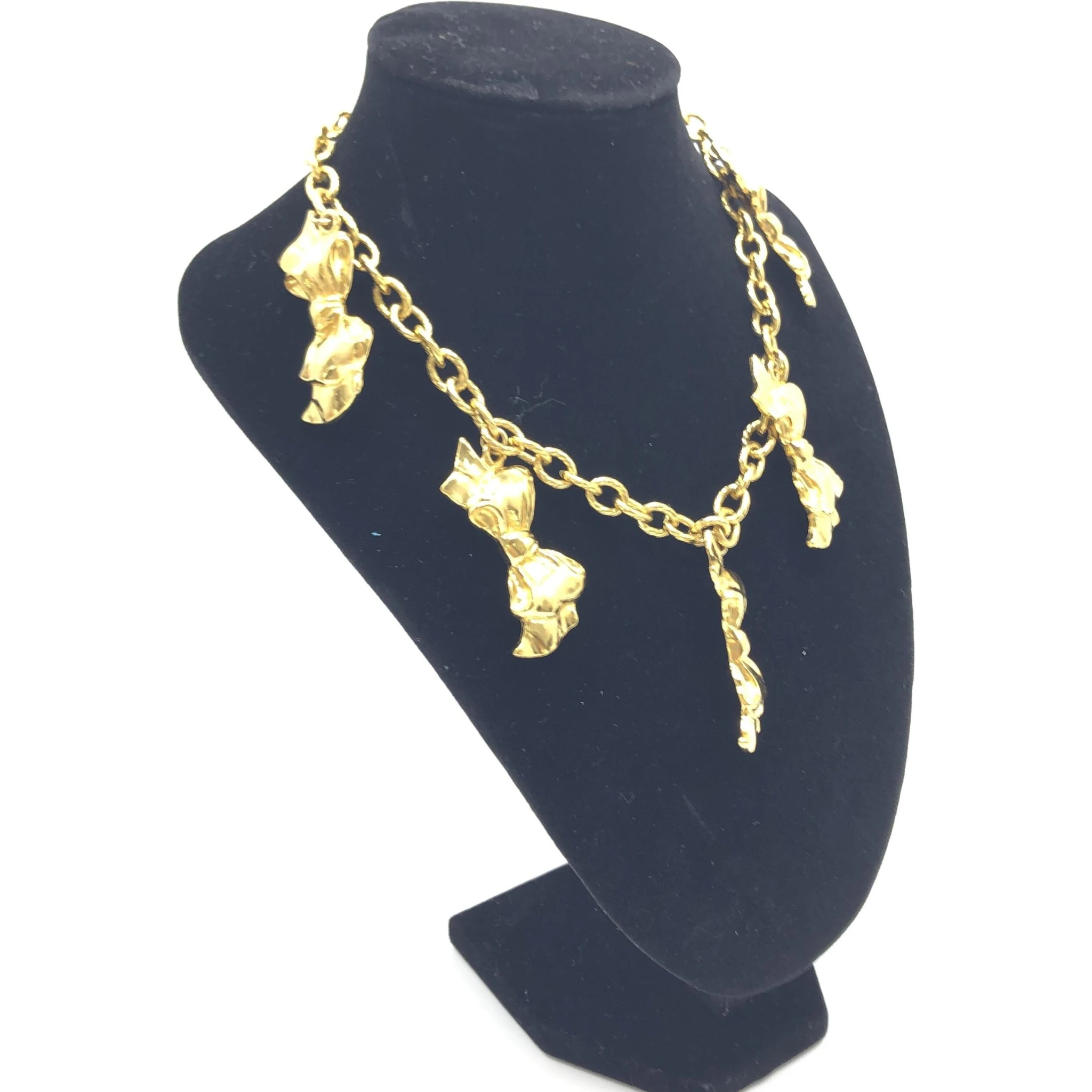 Gold Plated Chain Necklace With Bow Charms