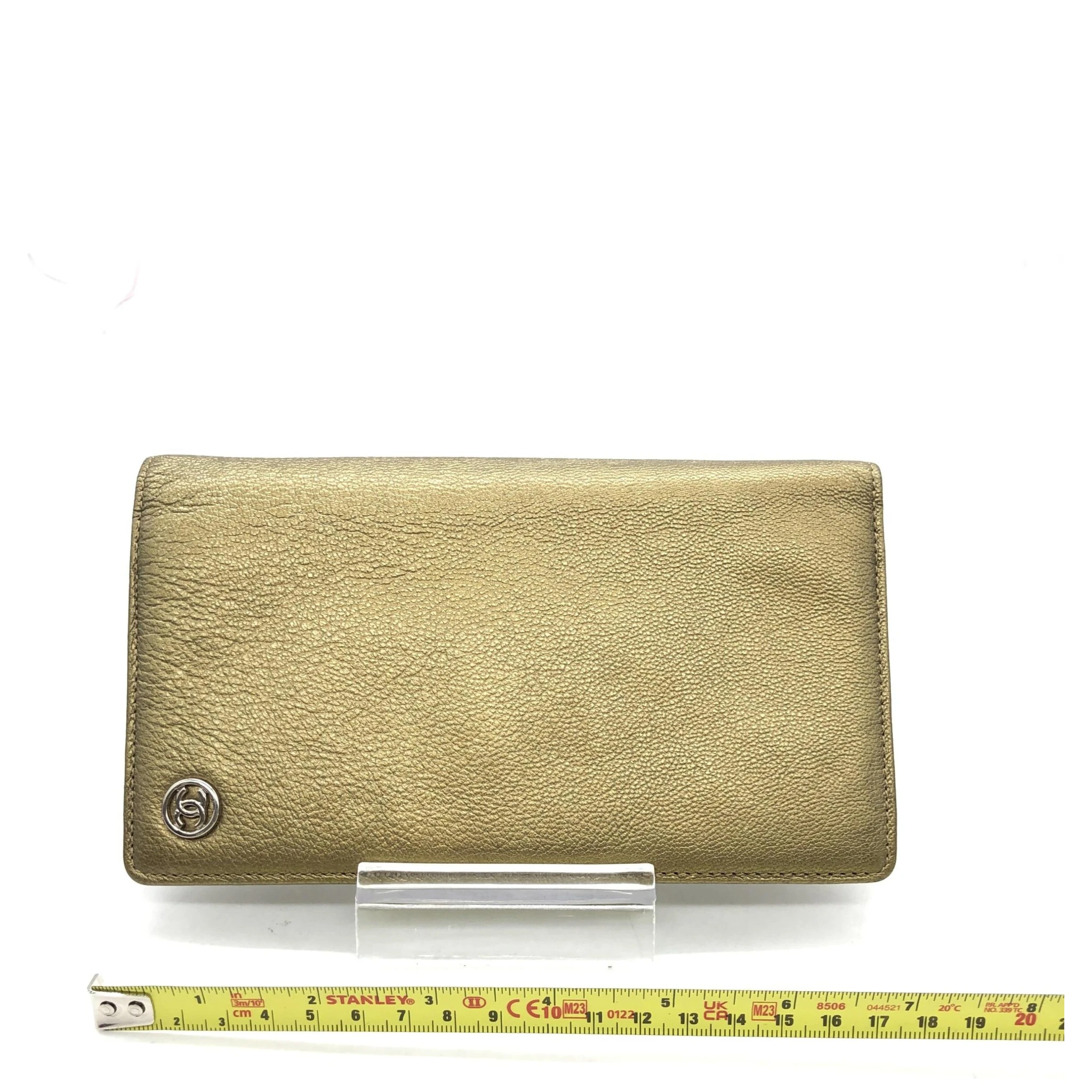 Gold Tone Caviar Leather Bifold Wallet