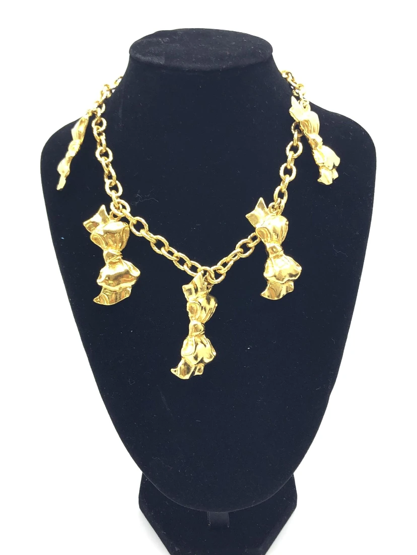 Gold Plated Chain Necklace With Bow Charms
