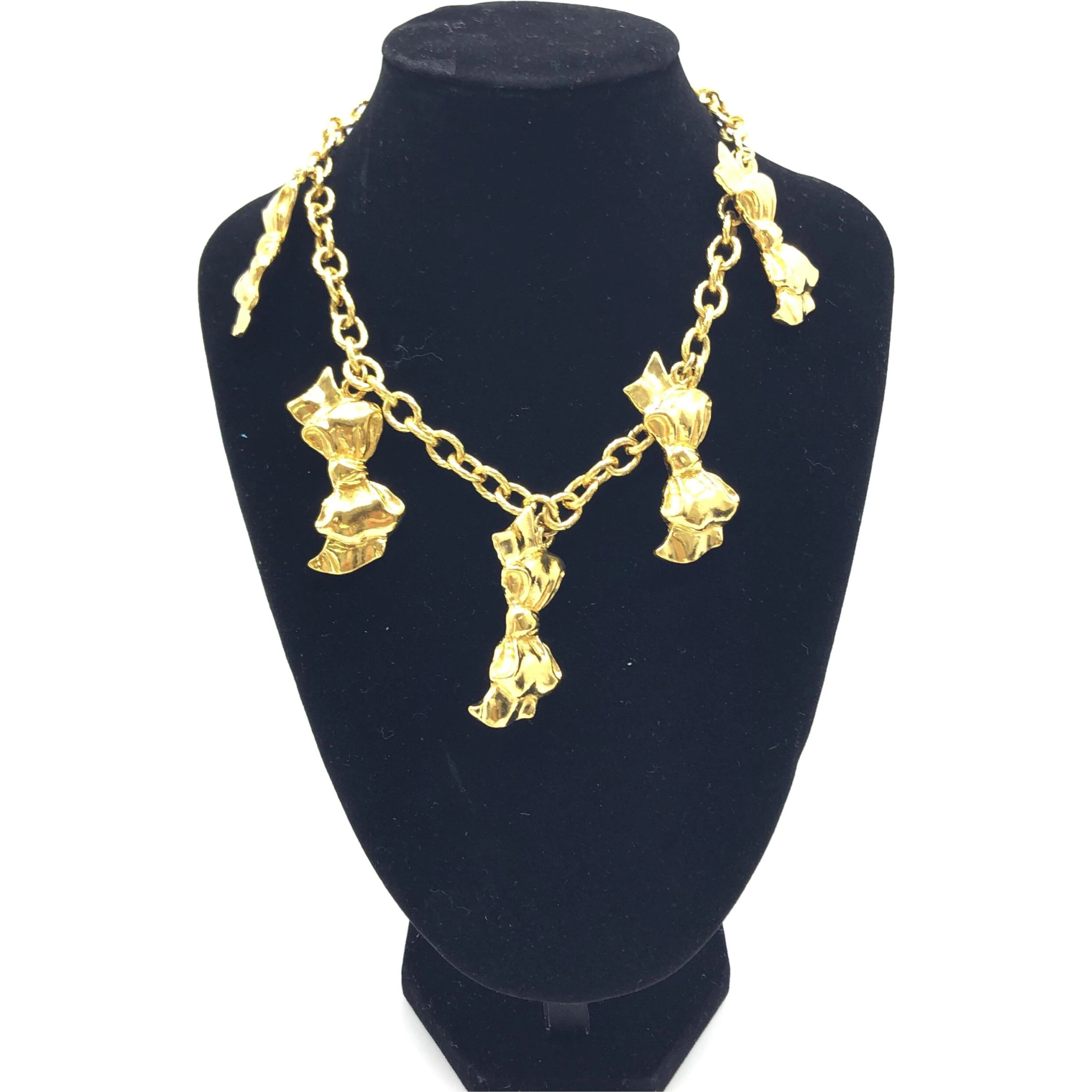 Gold Plated Chain Necklace With Bow Charms
