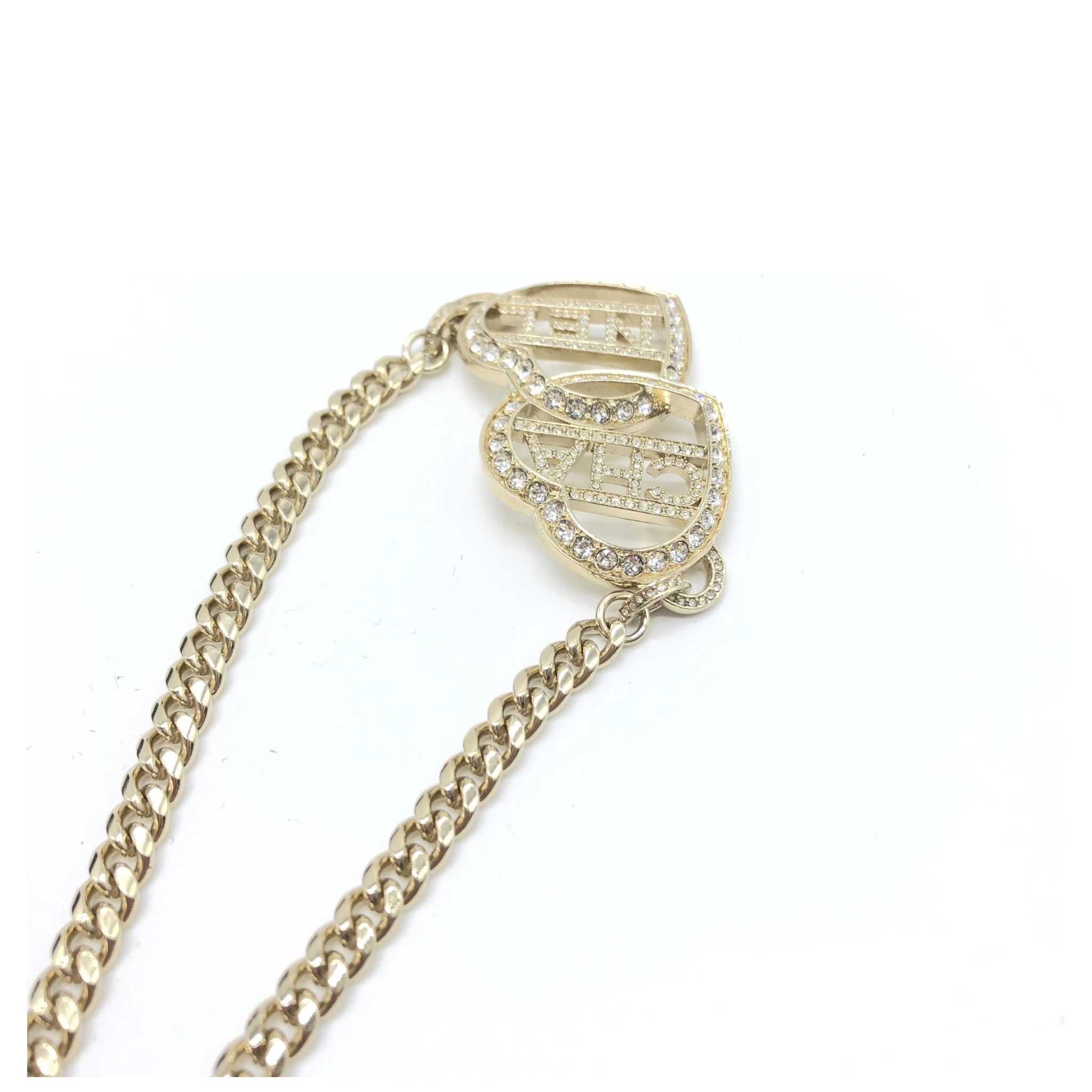 Gold Tone Heart Choker Necklace With Logo