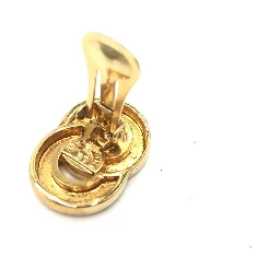 Gold Tone Double Round Motif Earrings