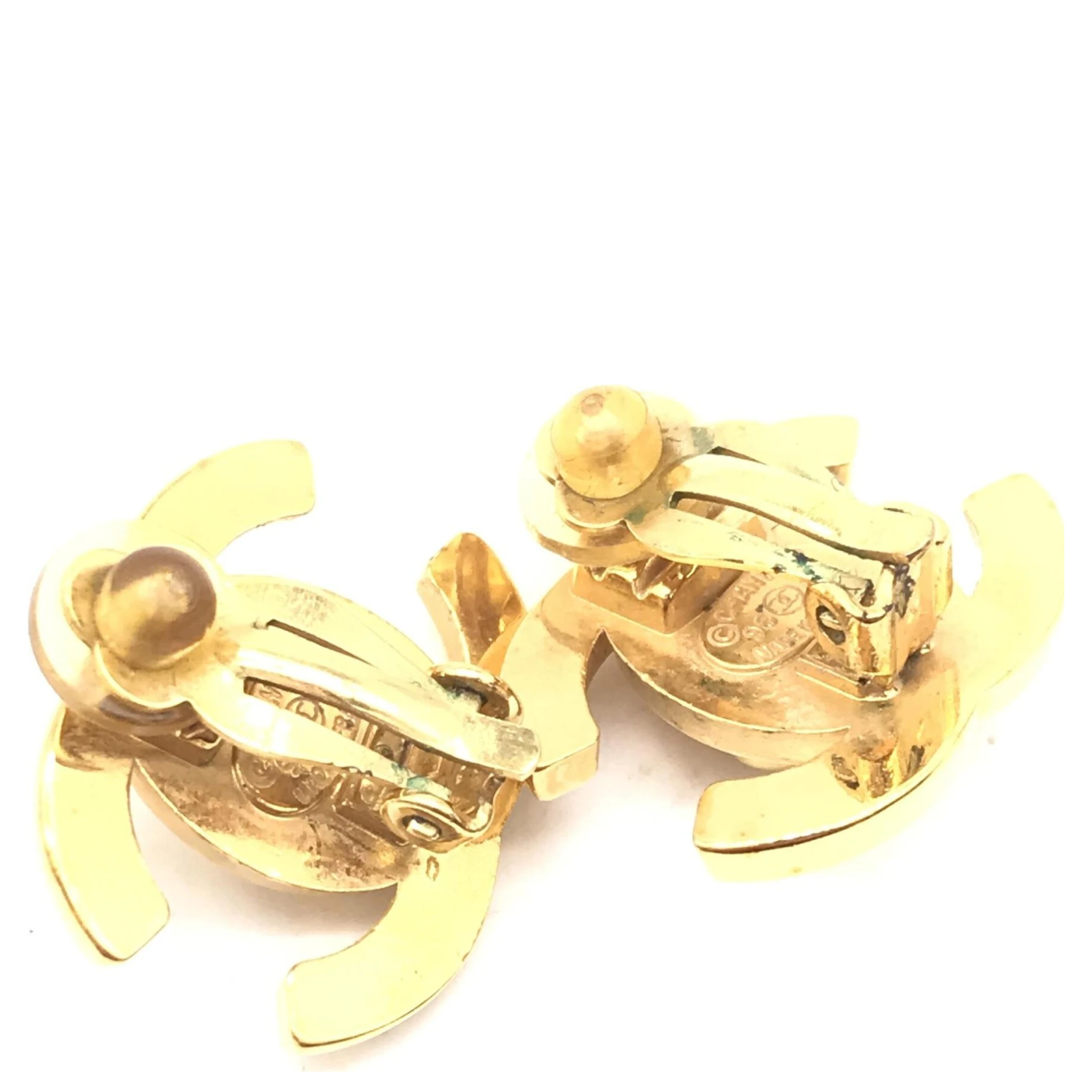 Gold PLated CC Turnlock Clip-On Earrings