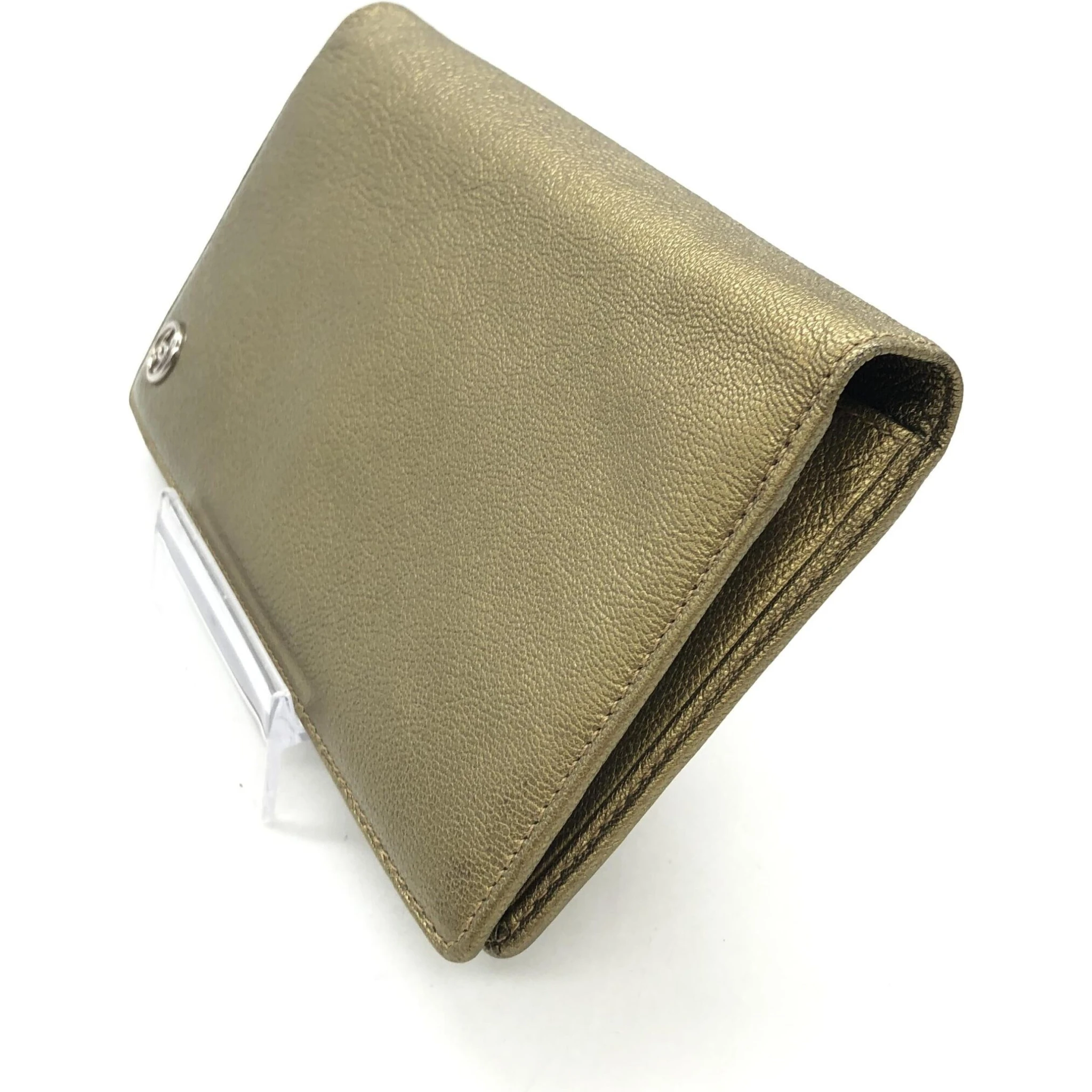 Gold Tone Caviar Leather Bifold Wallet