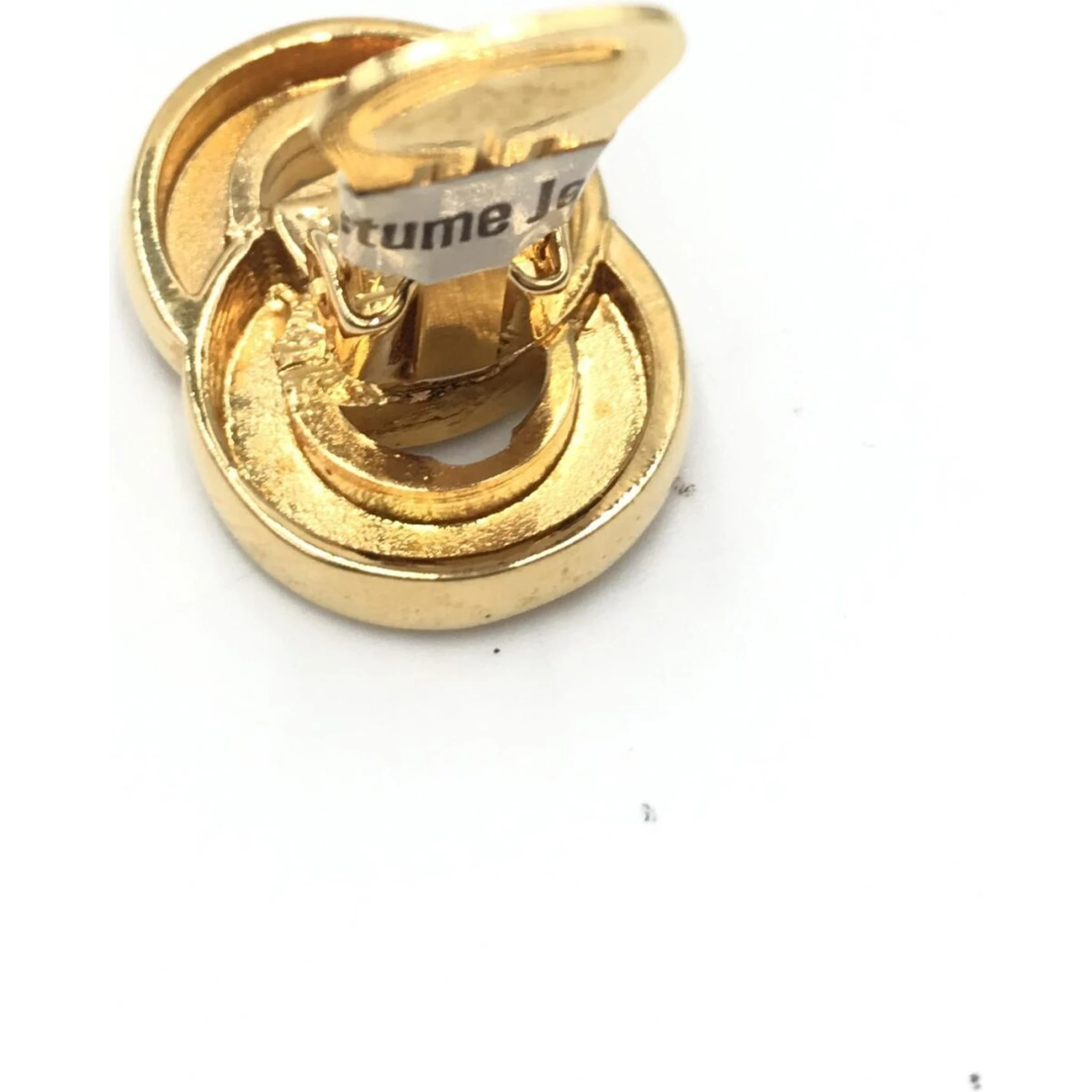 Gold Tone Double Round Motif Earrings