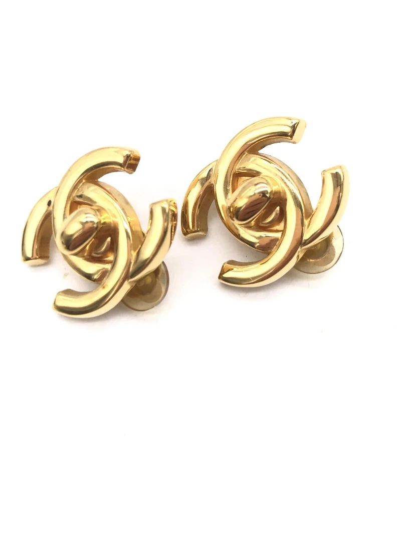 Gold PLated CC Turnlock Clip-On Earrings
