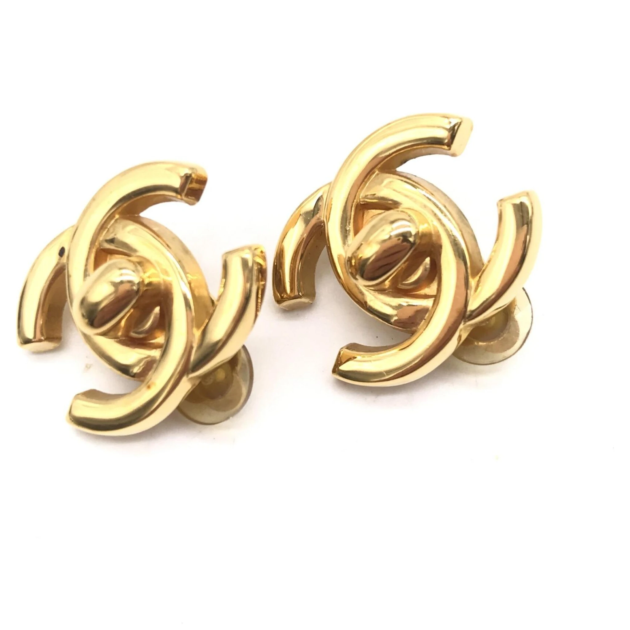 Gold PLated CC Turnlock Clip-On Earrings