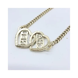 Gold Tone Heart Choker Necklace With Logo