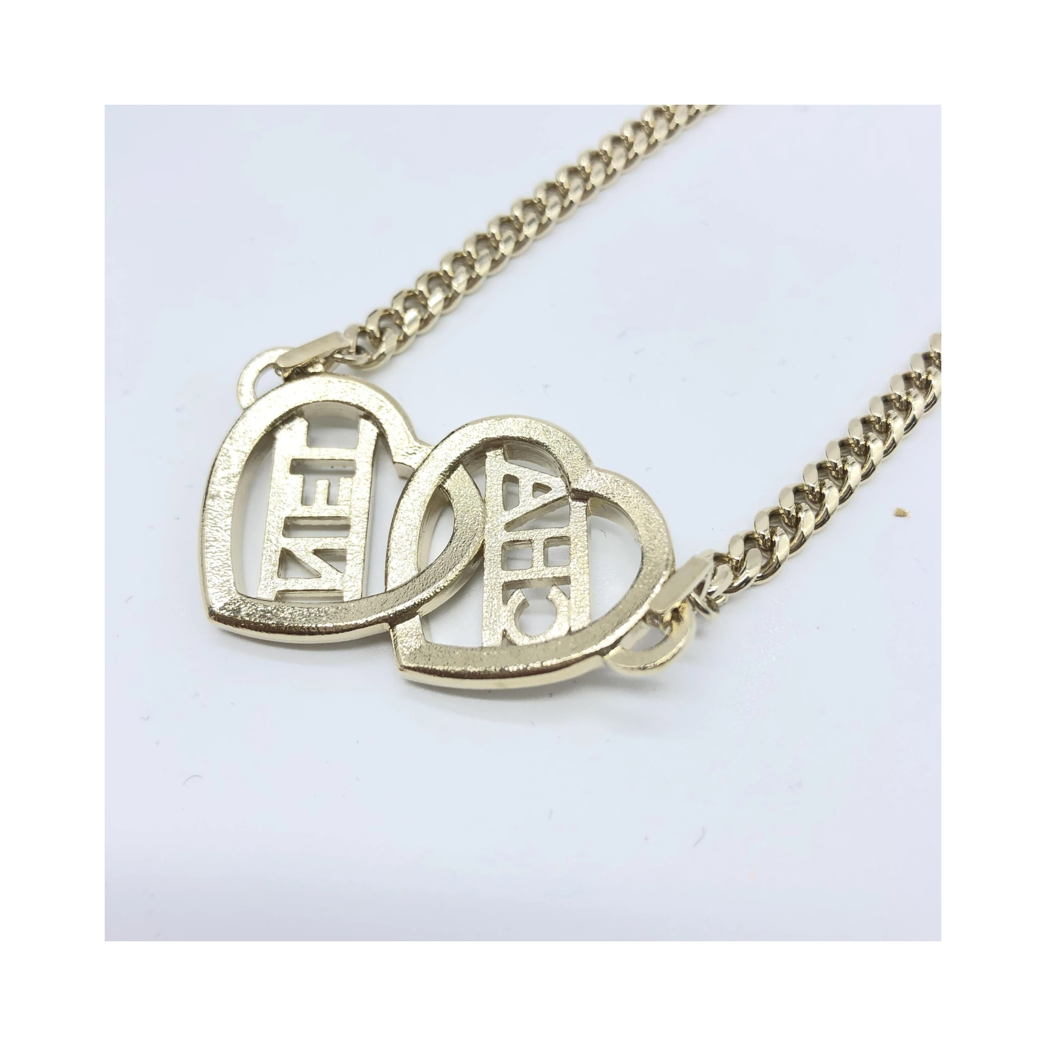 Gold Tone Heart Choker Necklace With Logo