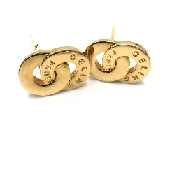 Gold Tone Double Round Motif Earrings