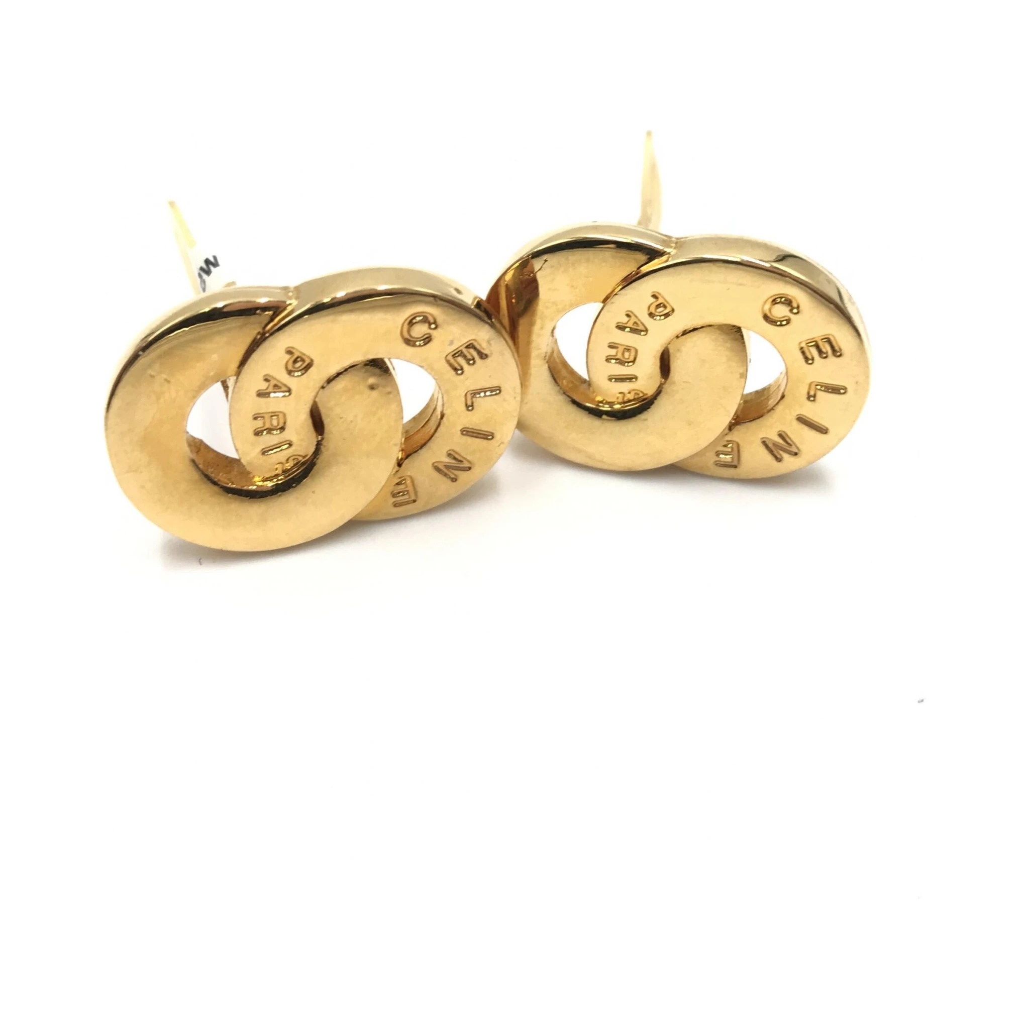 Gold Tone Double Round Motif Earrings