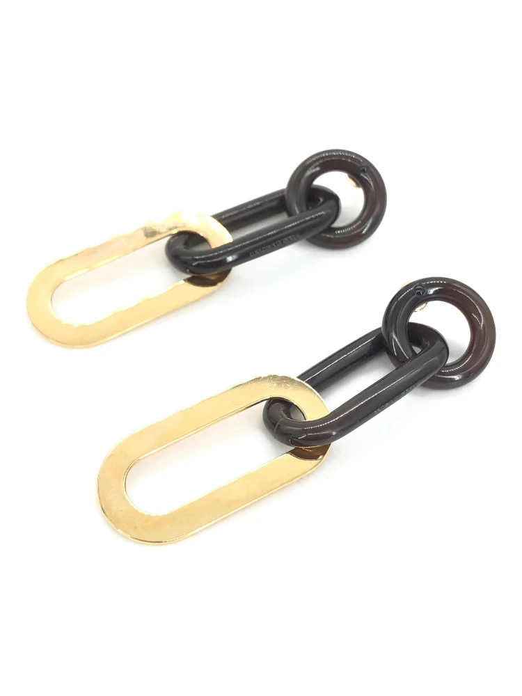 Gold Plated And Black Chain Link Earrings