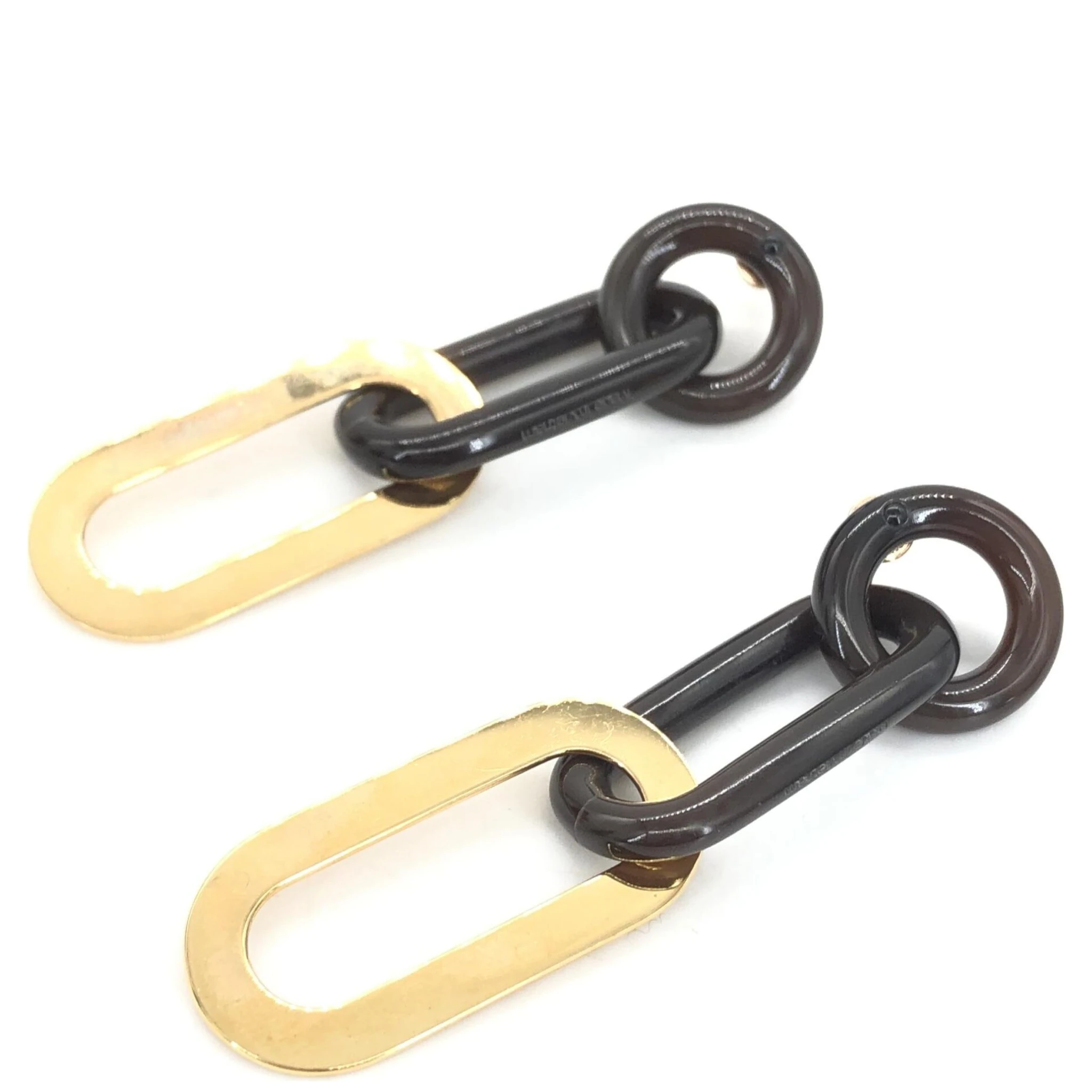 Gold Plated And Black Chain Link Earrings