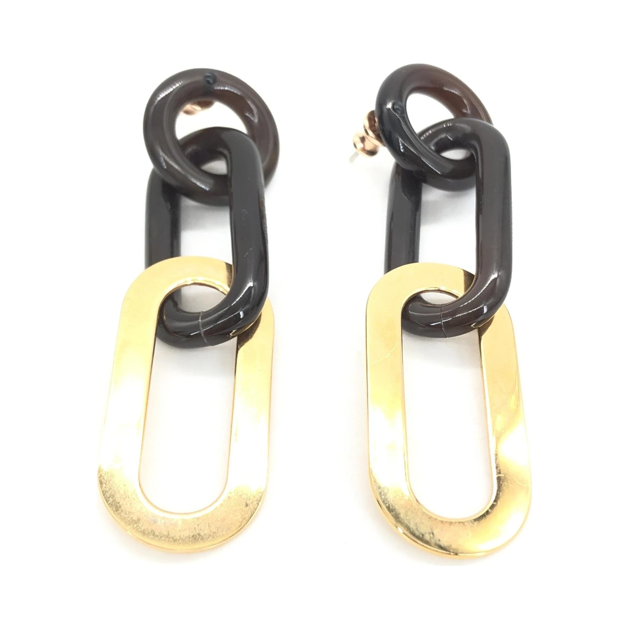 Gold Plated And Black Chain Link Earrings