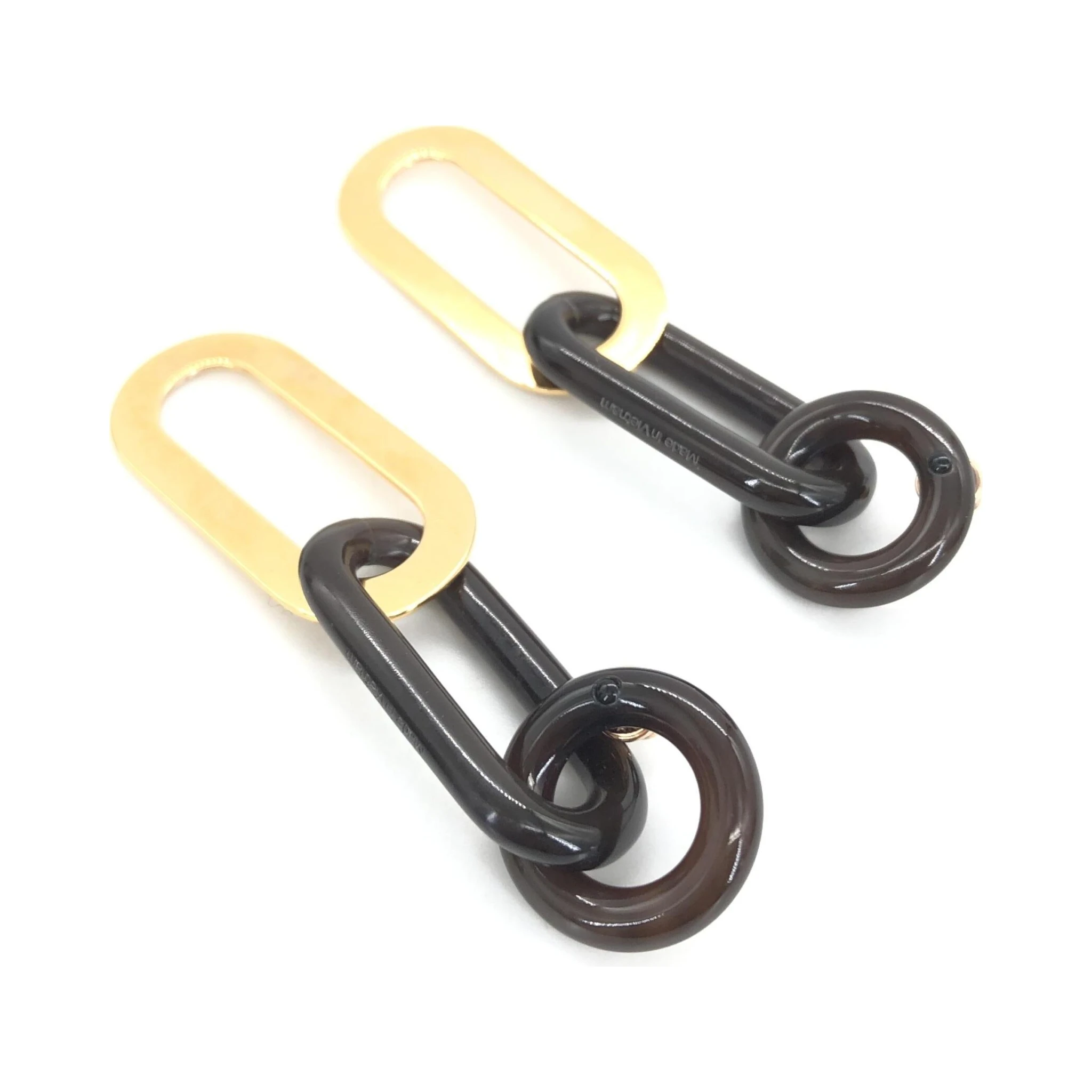 Gold Plated And Black Chain Link Earrings