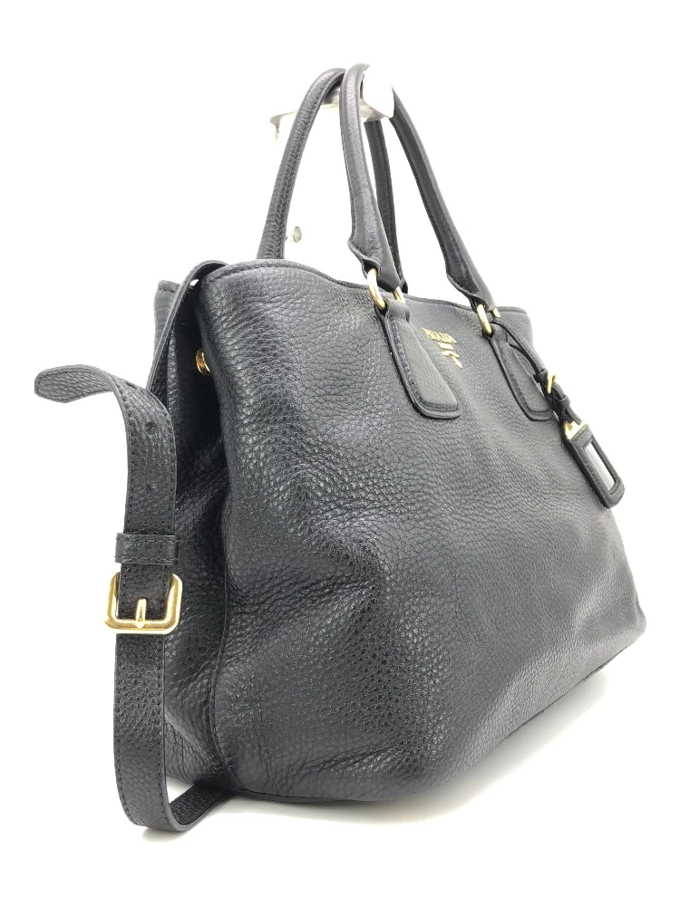 Galleria Vitello Daino Black Leather Top Handle Bag