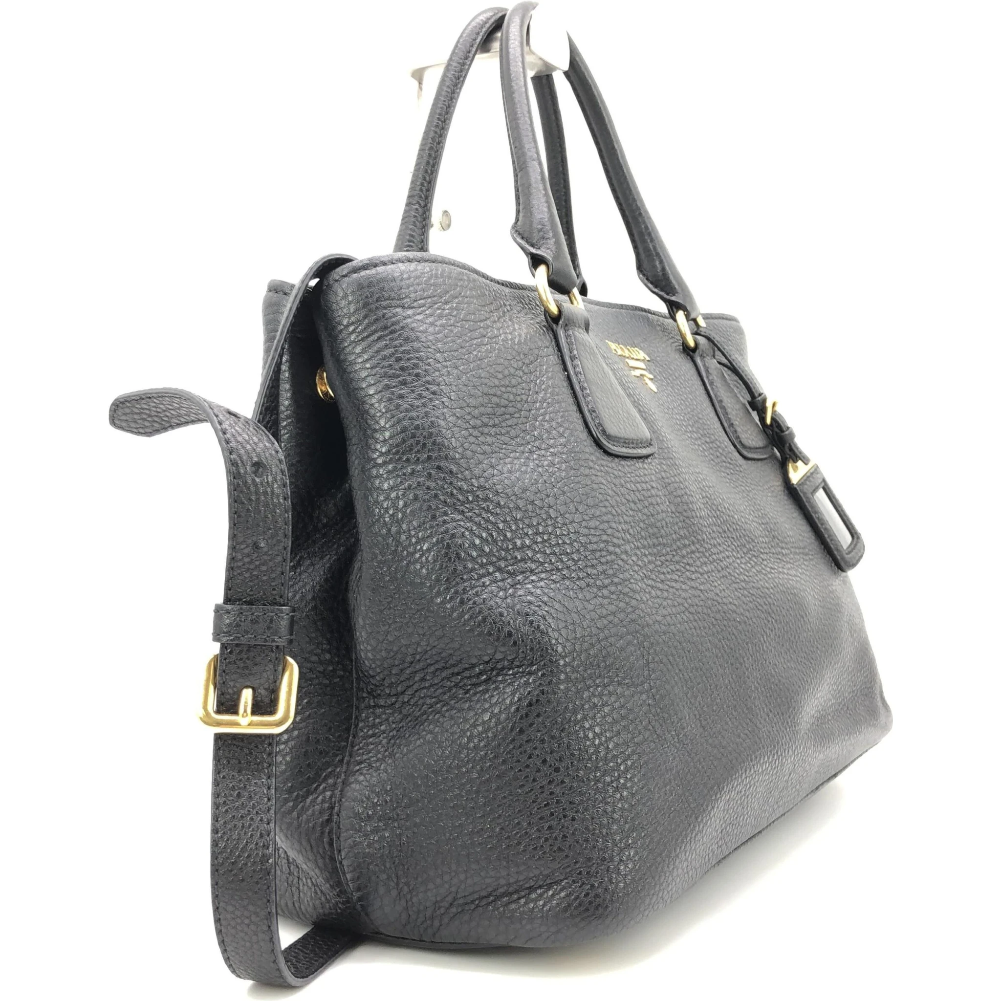 Galleria Vitello Daino Black Leather Top Handle Bag