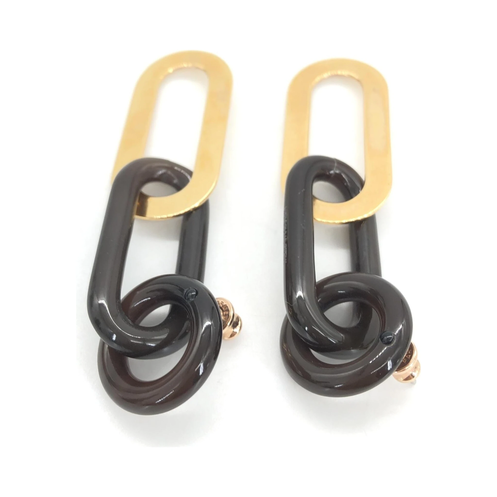 Gold Plated And Black Chain Link Earrings
