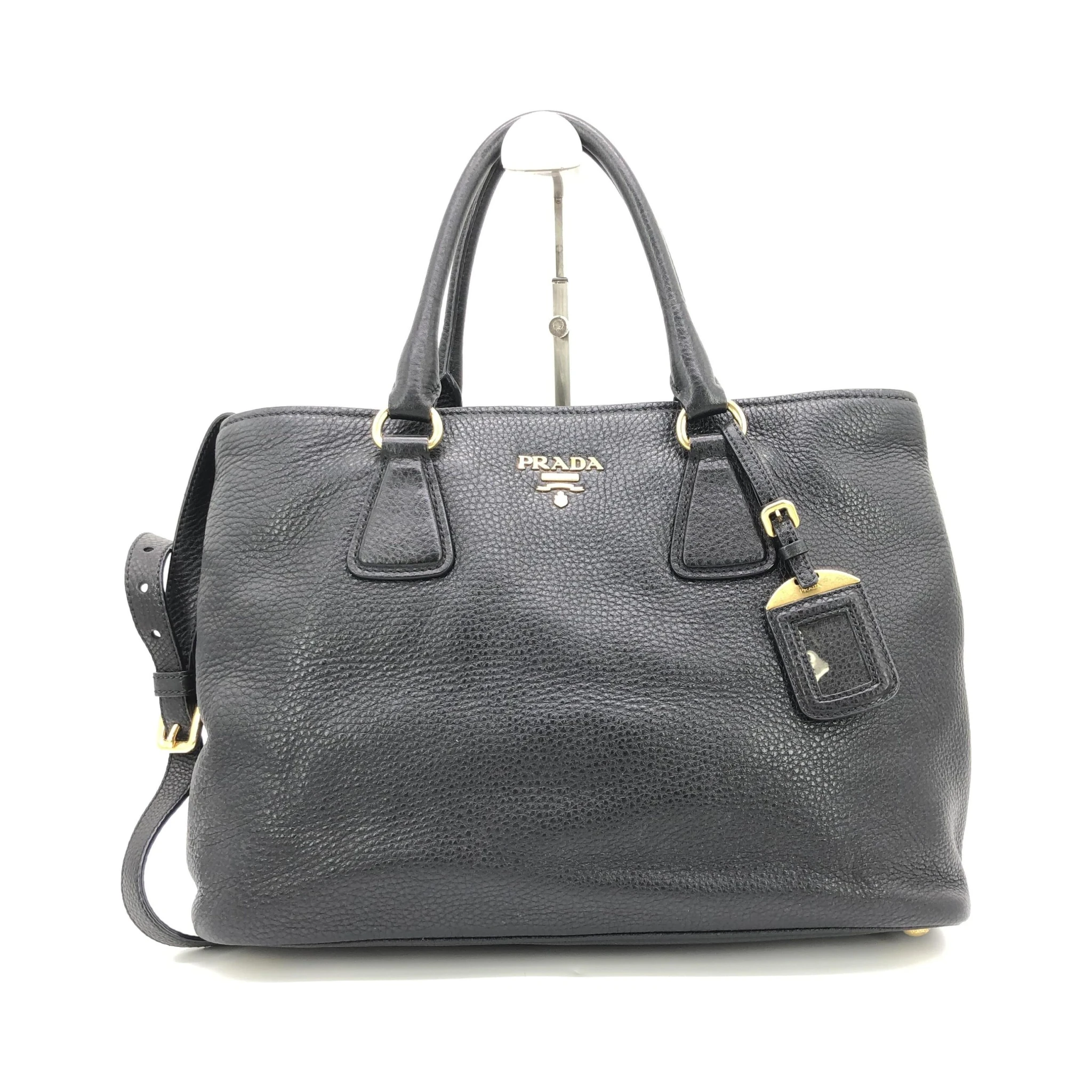Galleria Vitello Daino Black Leather Top Handle Bag