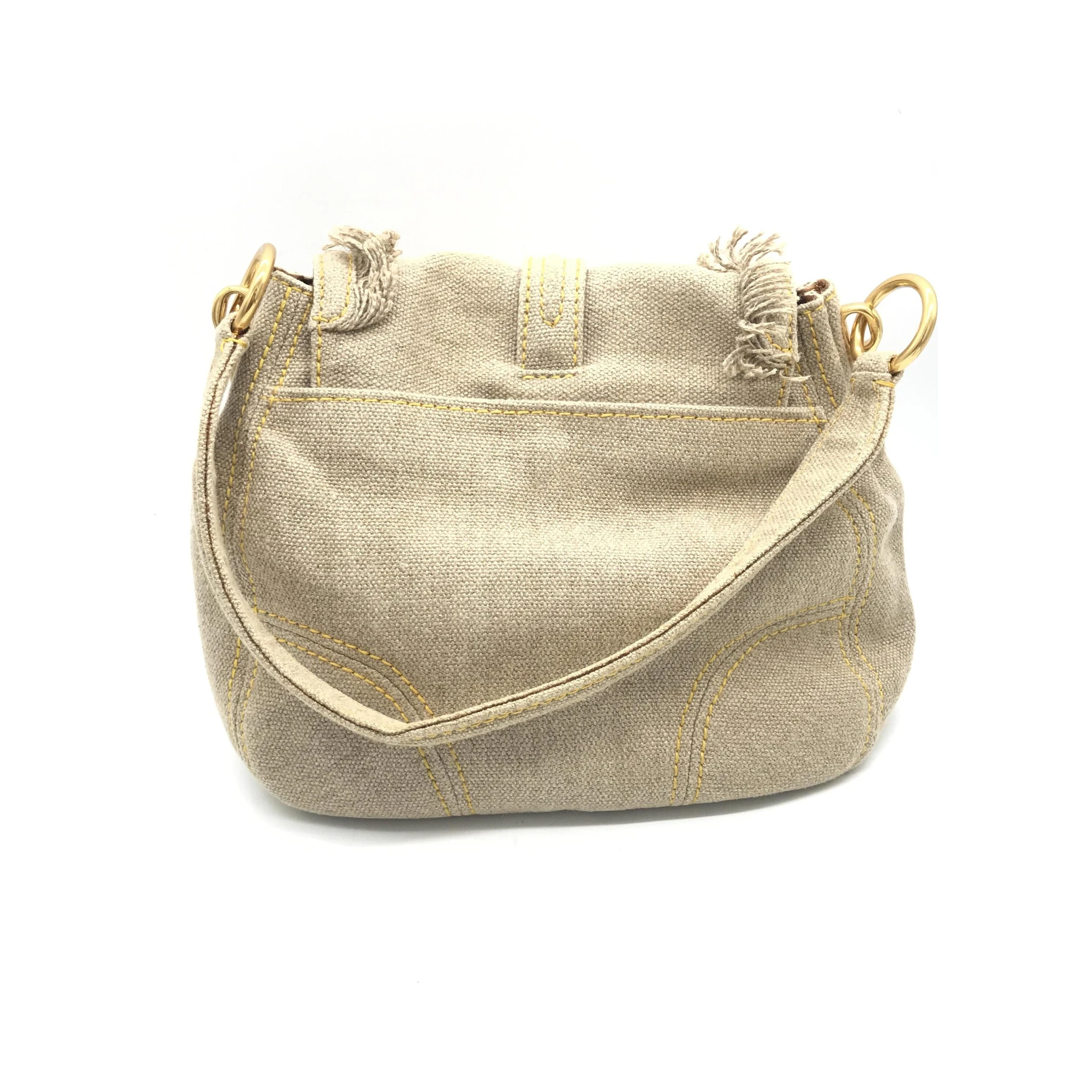 Fringe Canvas Crossbody Handbag With Gold Accents