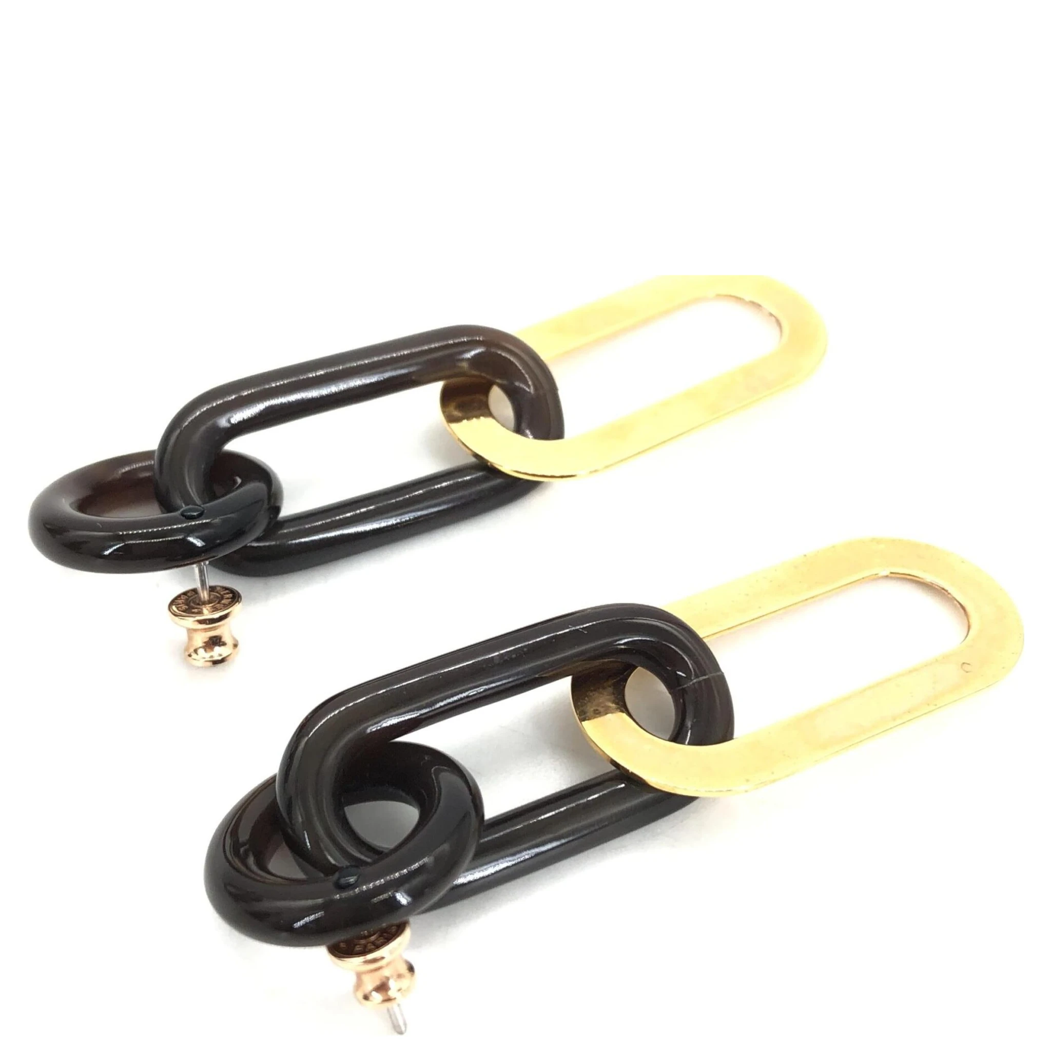 Gold Plated And Black Chain Link Earrings