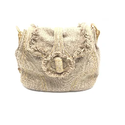 Fringe Canvas Crossbody Handbag With Gold Accents