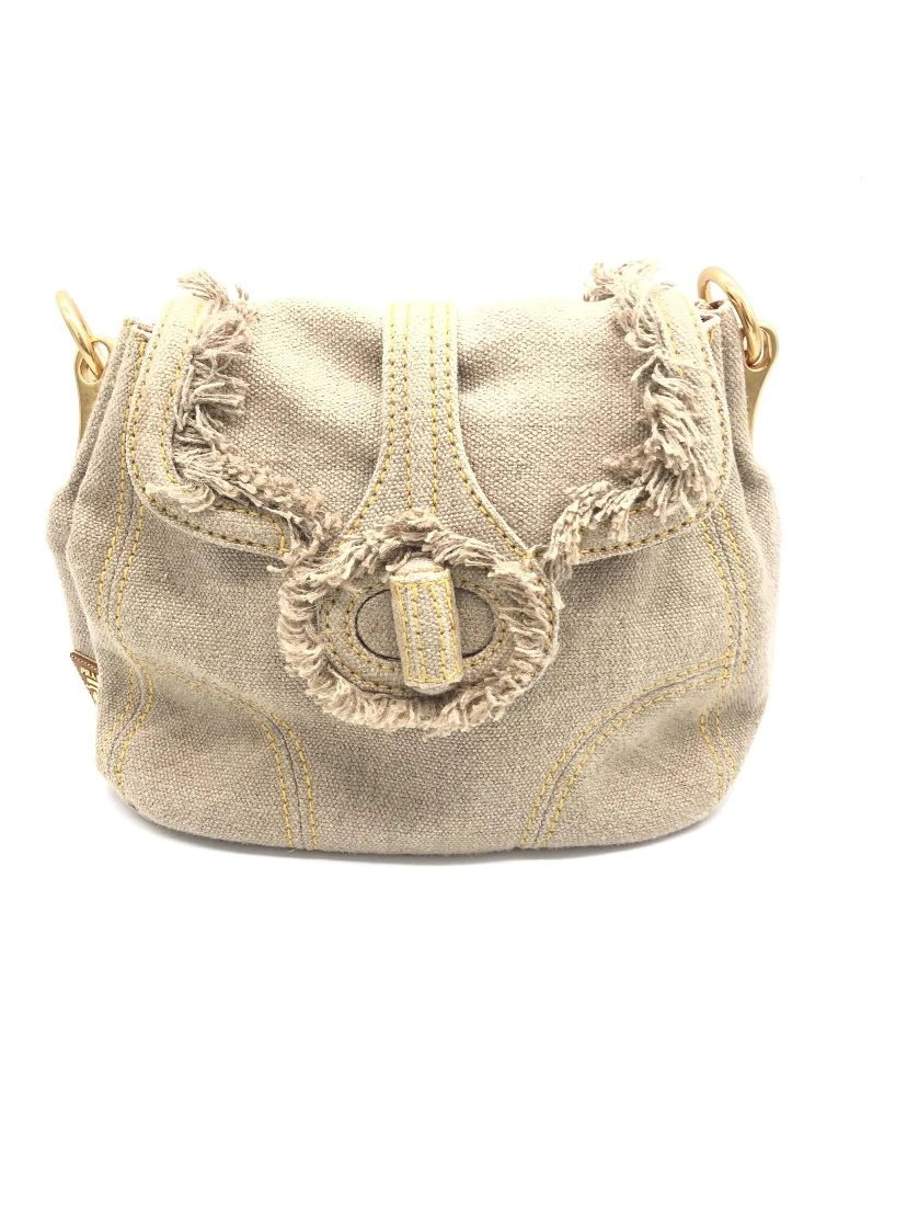 Fringe Canvas Crossbody Handbag With Gold Accents