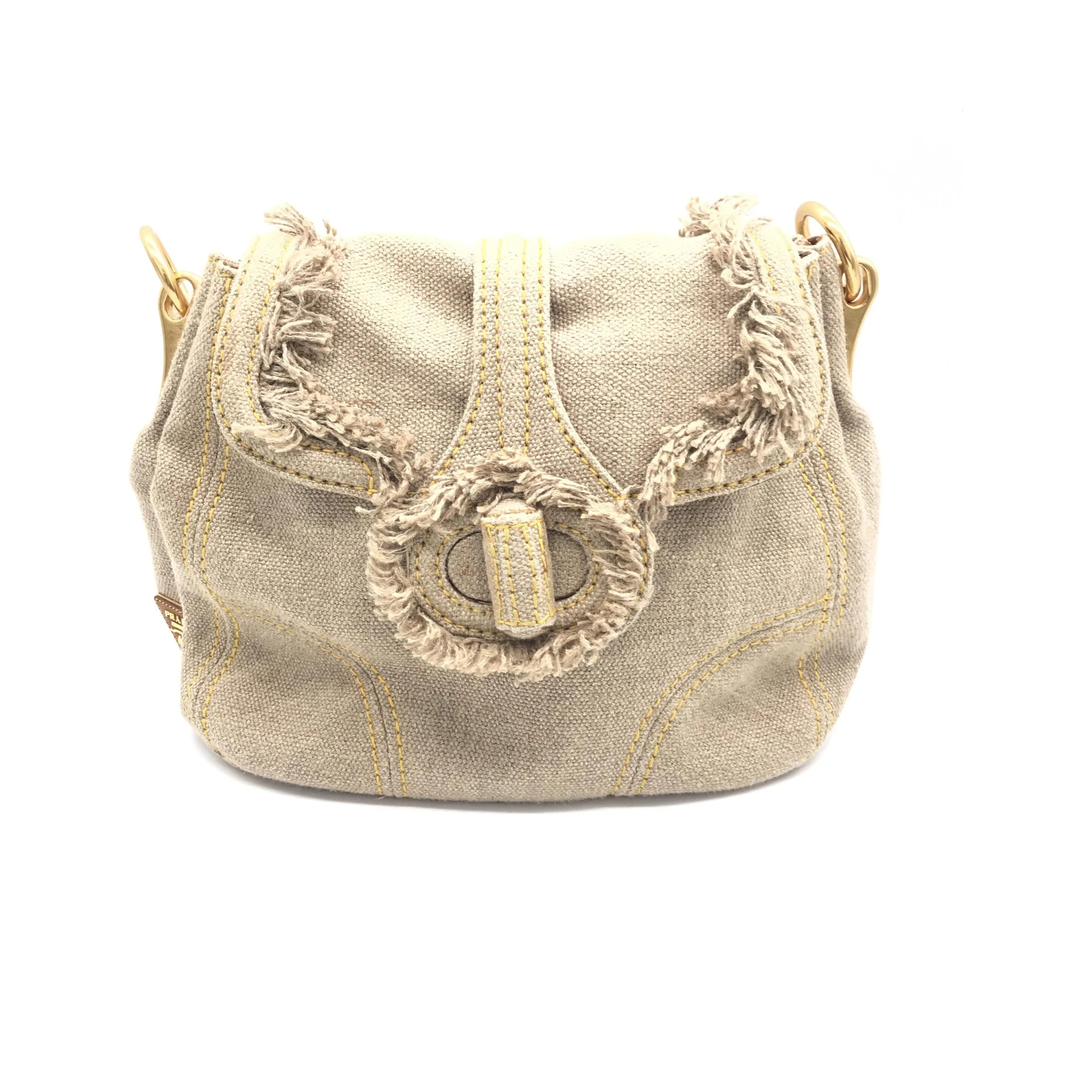 Fringe Canvas Crossbody Handbag With Gold Accents