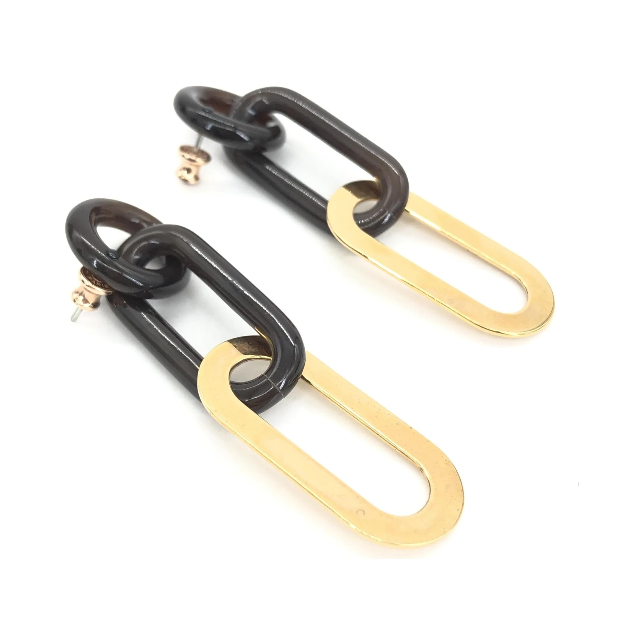 Gold Plated And Black Chain Link Earrings