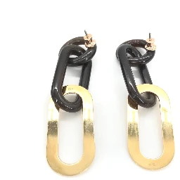 Gold Plated And Black Chain Link Earrings
