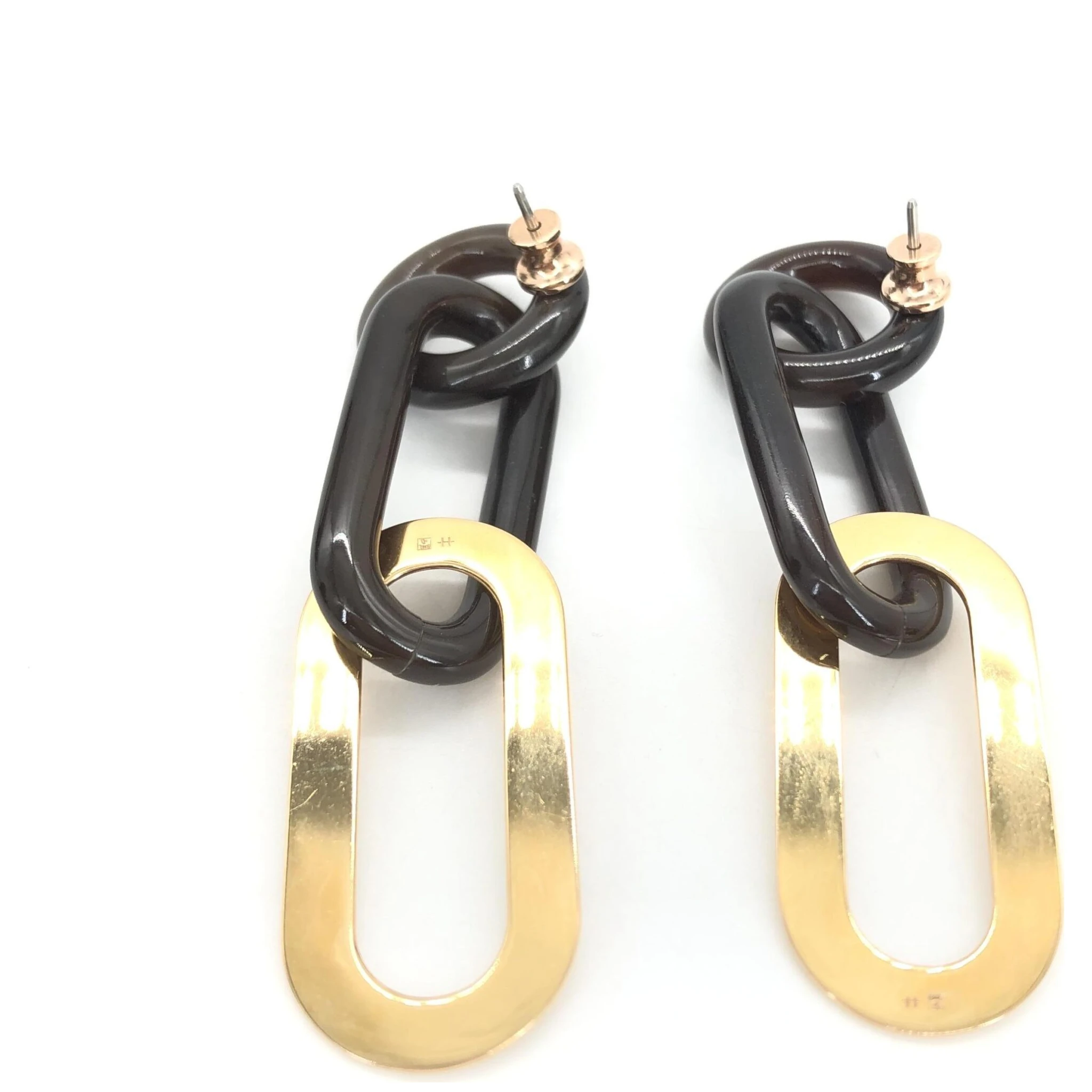 Gold Plated And Black Chain Link Earrings