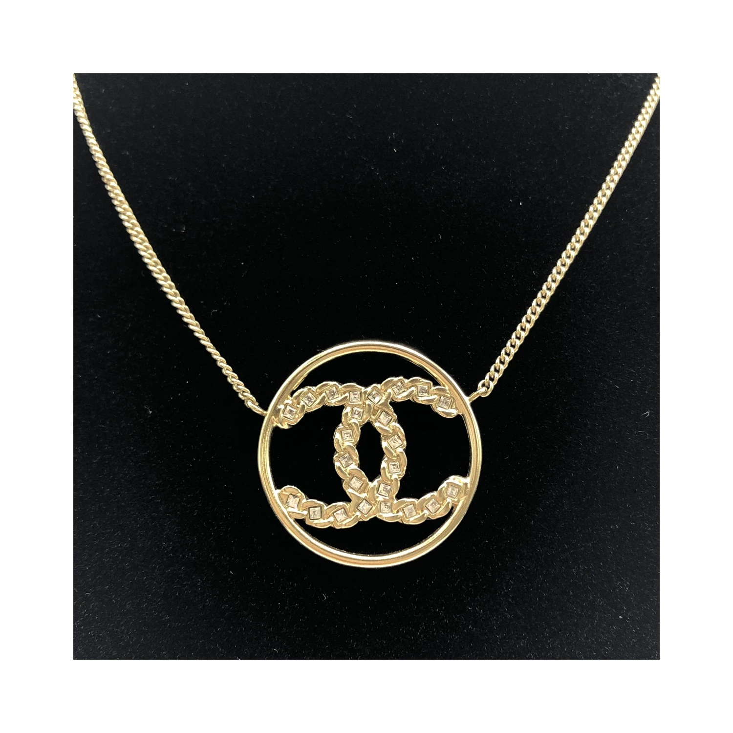 Gold Tone CC Circle Pendant Necklace