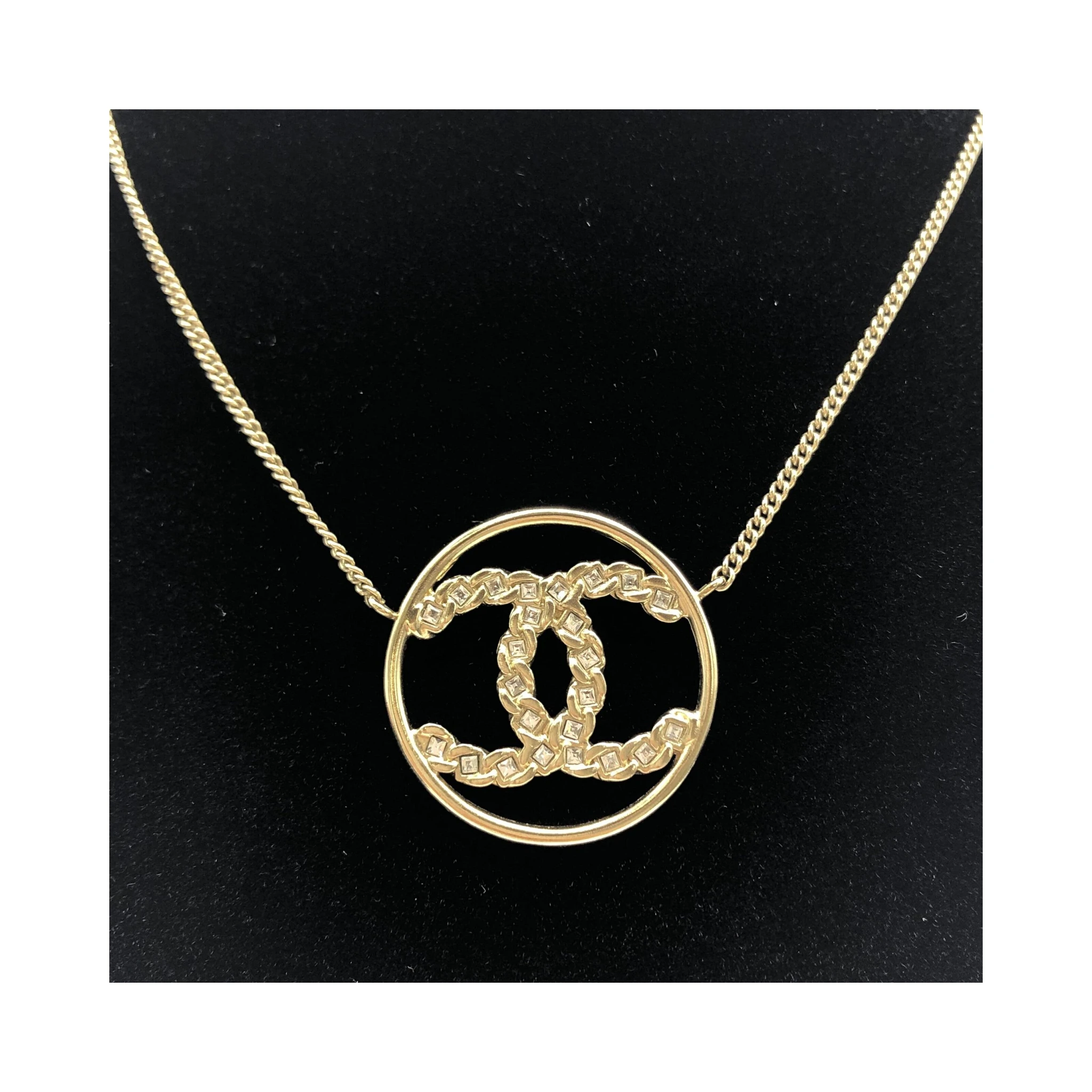 Gold Tone CC Circle Pendant Necklace