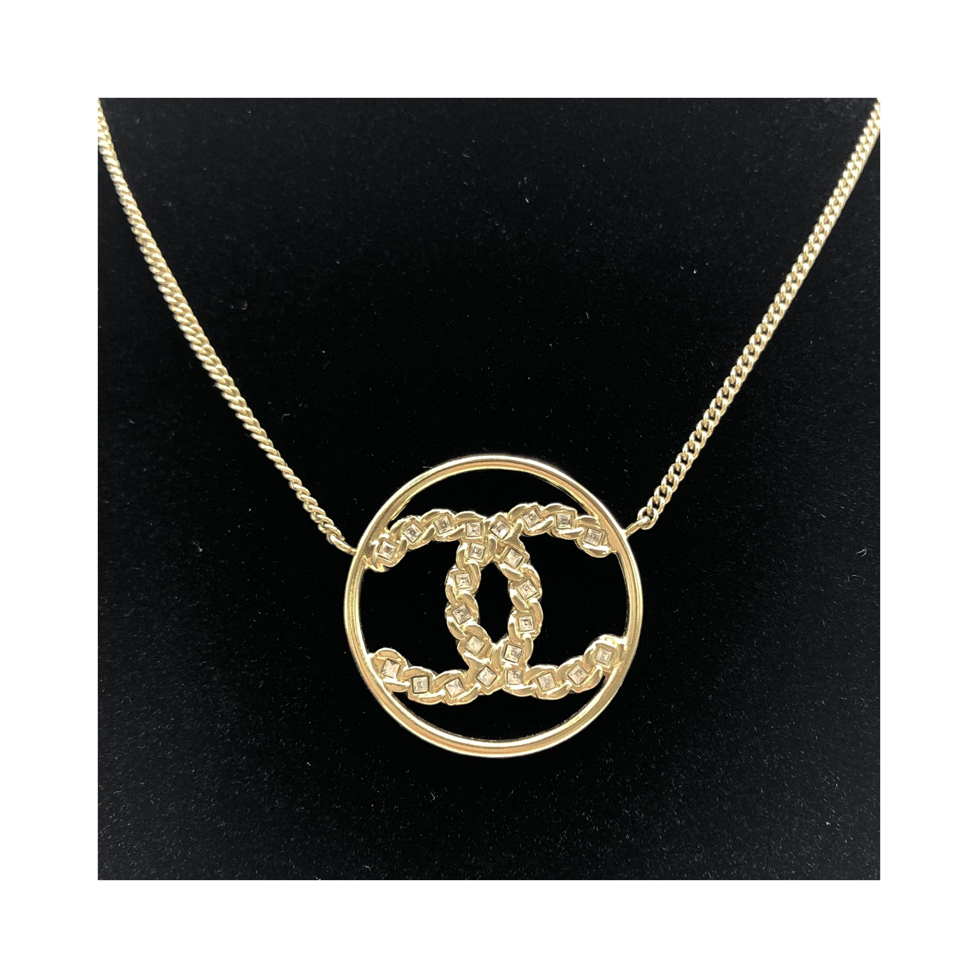 Gold Tone CC Circle Pendant Necklace