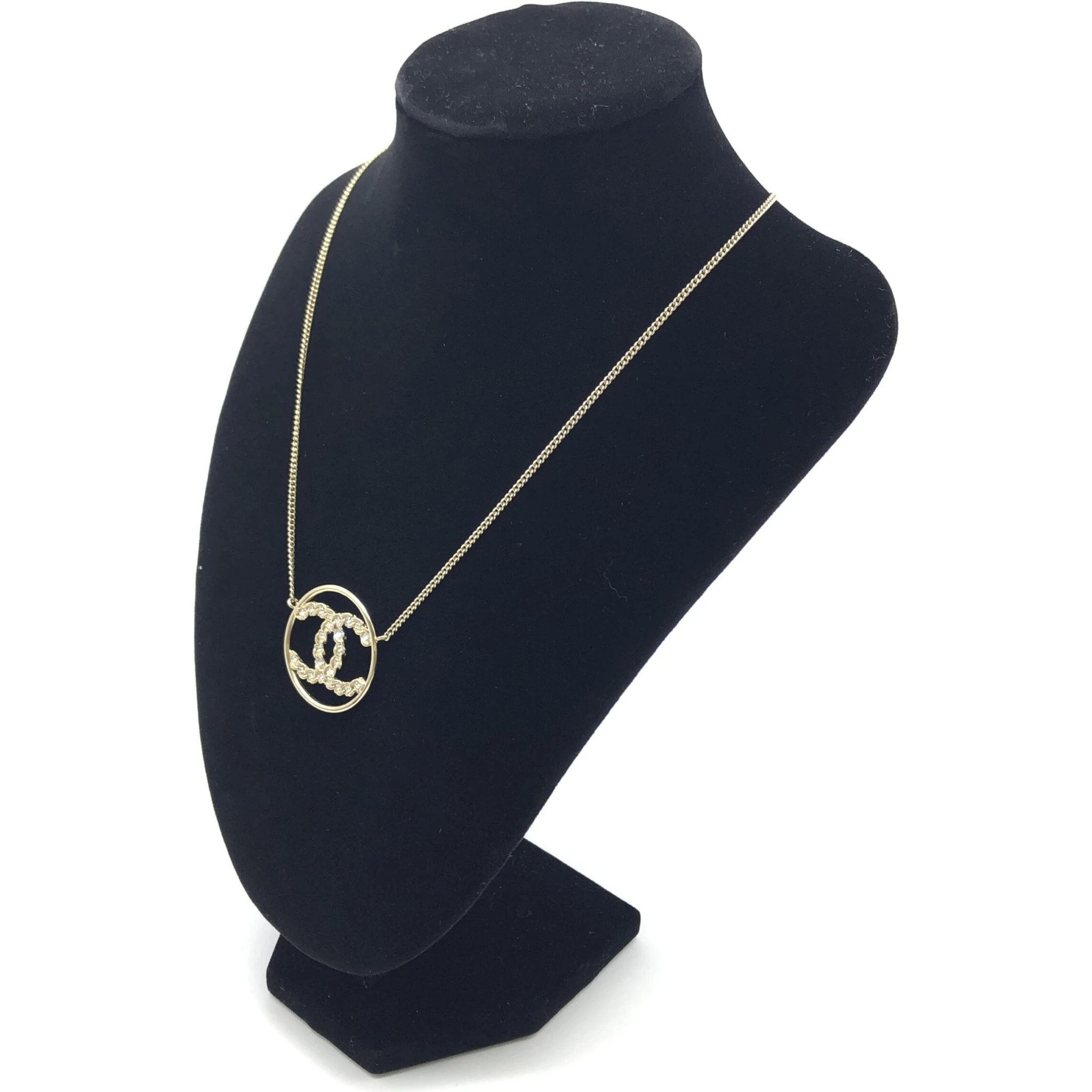 Gold Tone CC Circle Pendant Necklace