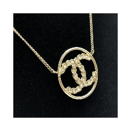 Gold Tone CC Circle Pendant Necklace