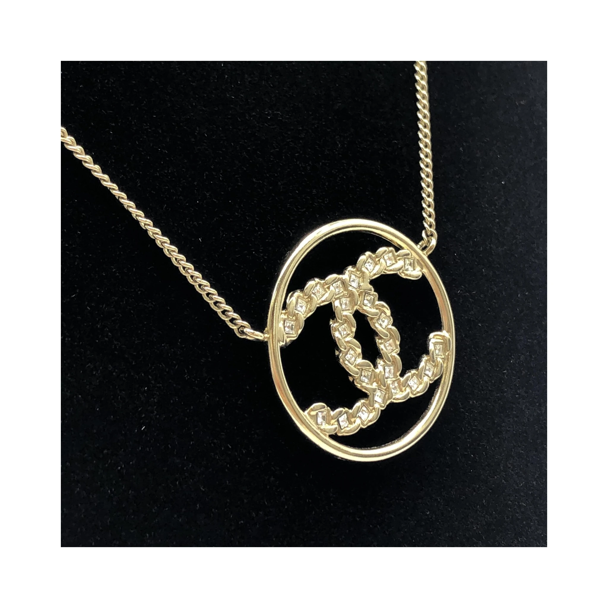 Gold Tone CC Circle Pendant Necklace