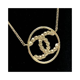 Gold Tone CC Circle Pendant Necklace