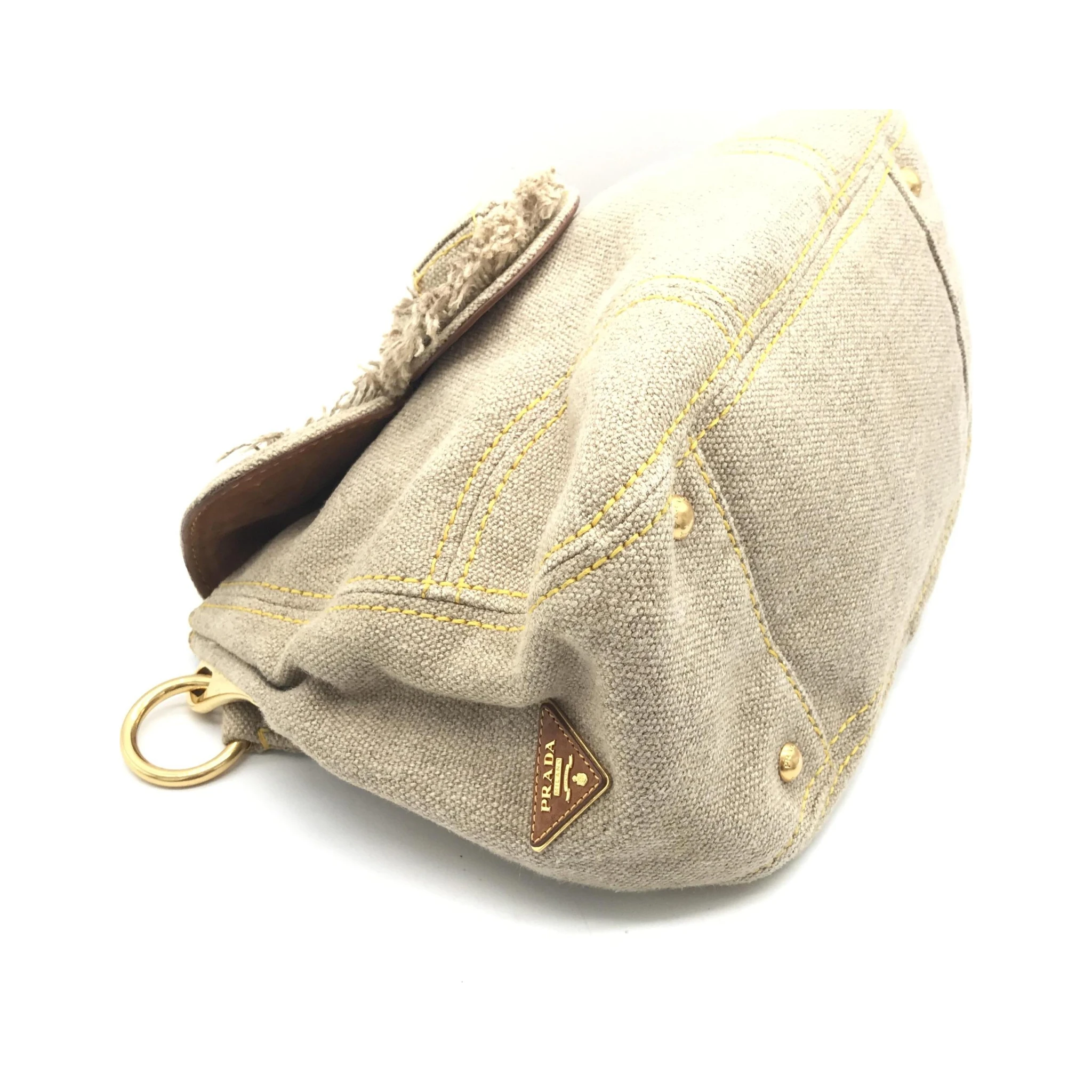 Fringe Canvas Crossbody Handbag With Gold Accents