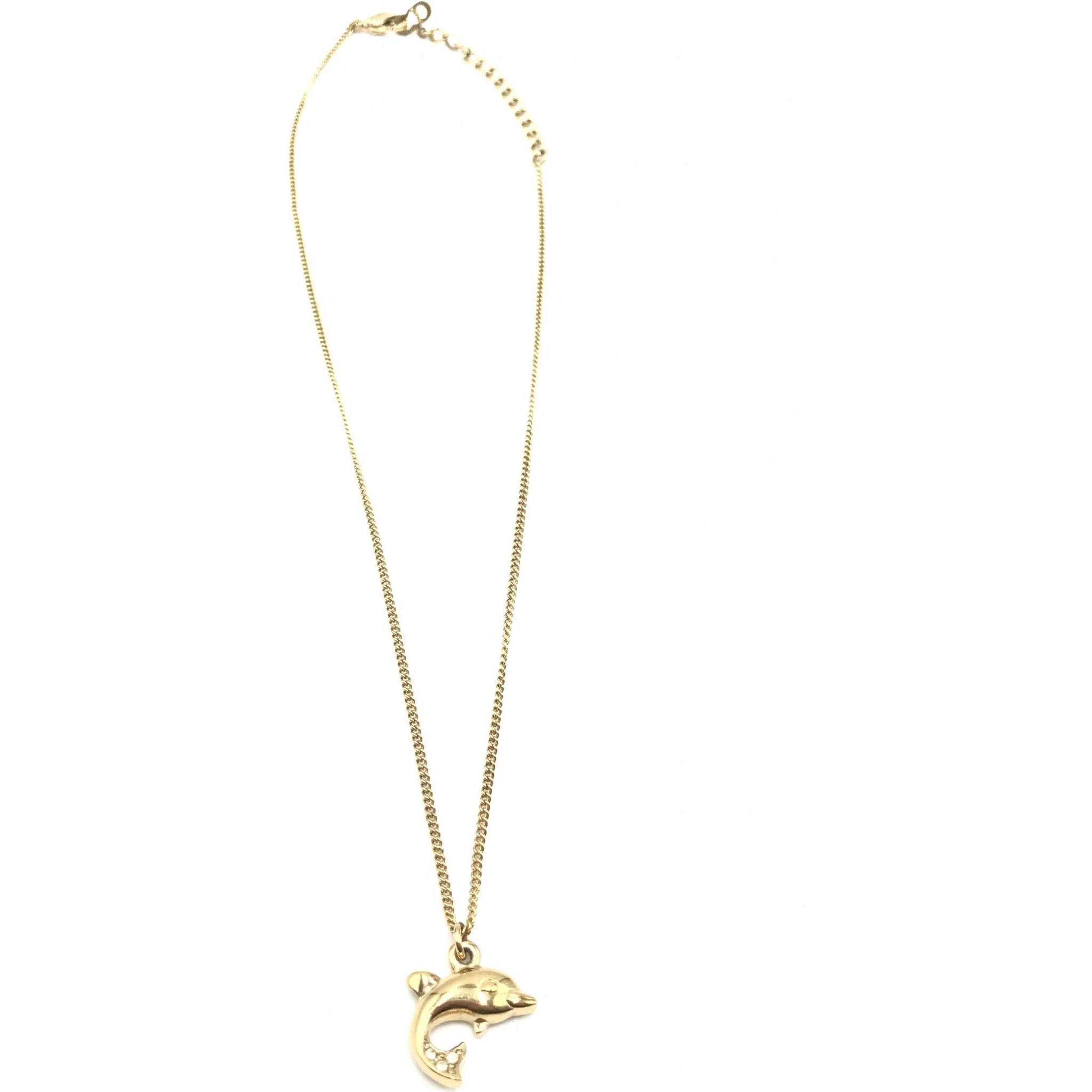 Dolphin Motif Rhinestone Gold Plated Necklace