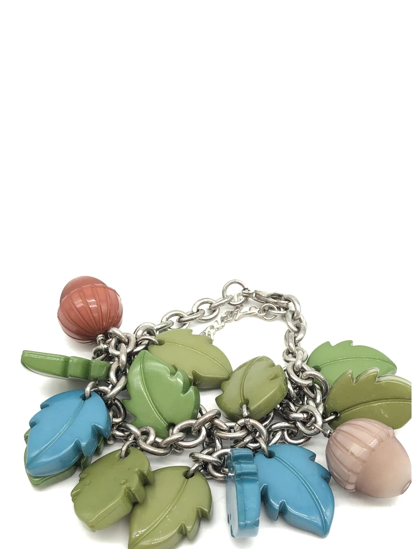 Colorful Leaf And Acorn Charm Bracelet