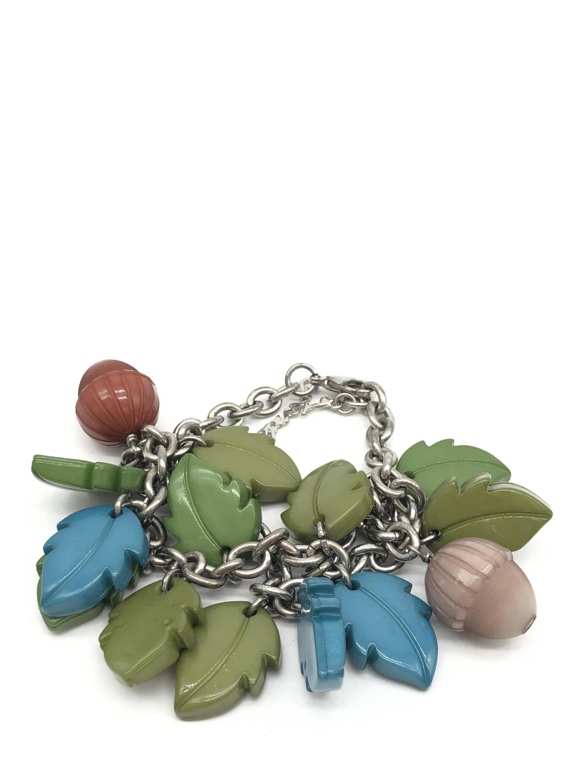 Colorful Leaf And Acorn Charm Bracelet