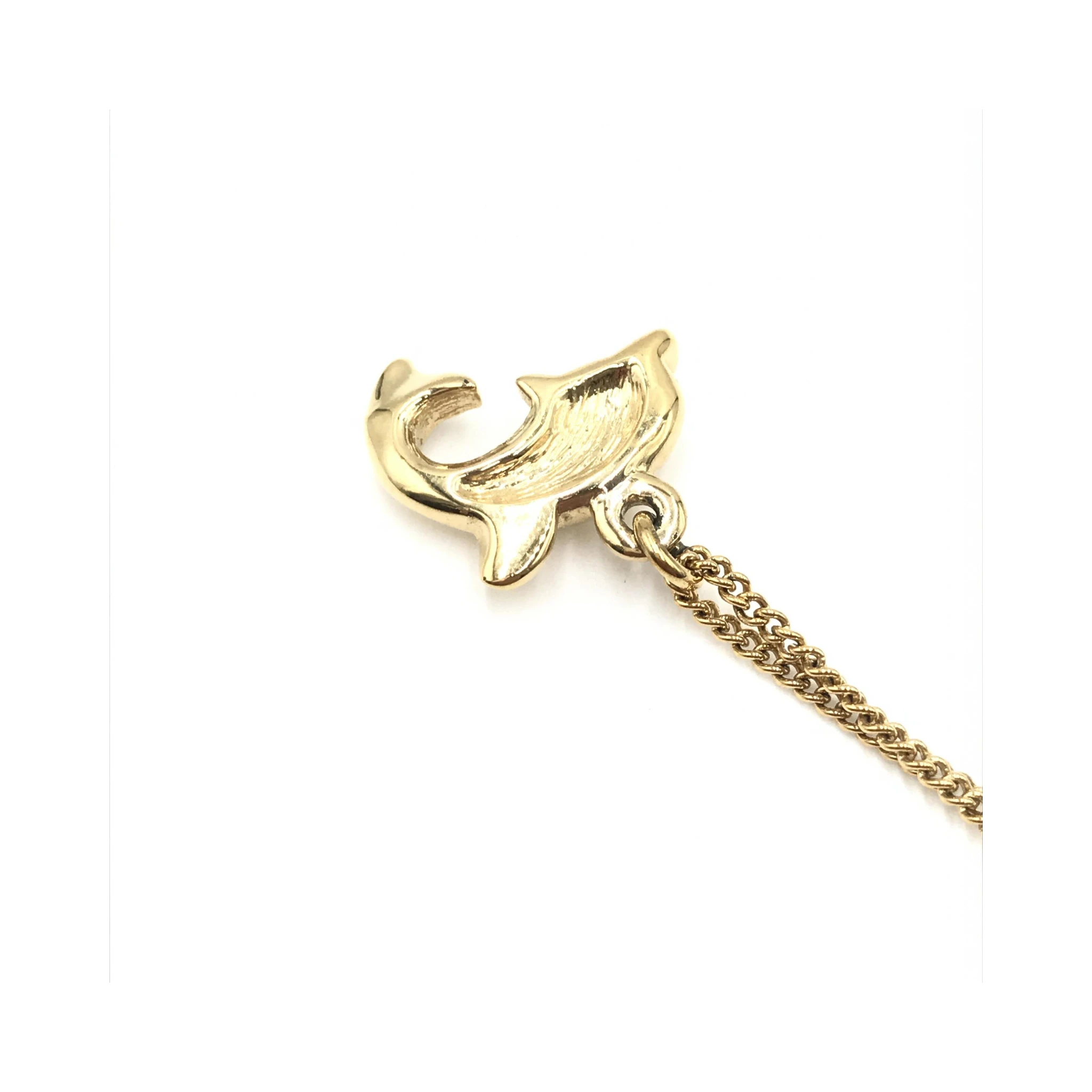 Dolphin Motif Rhinestone Gold Plated Necklace